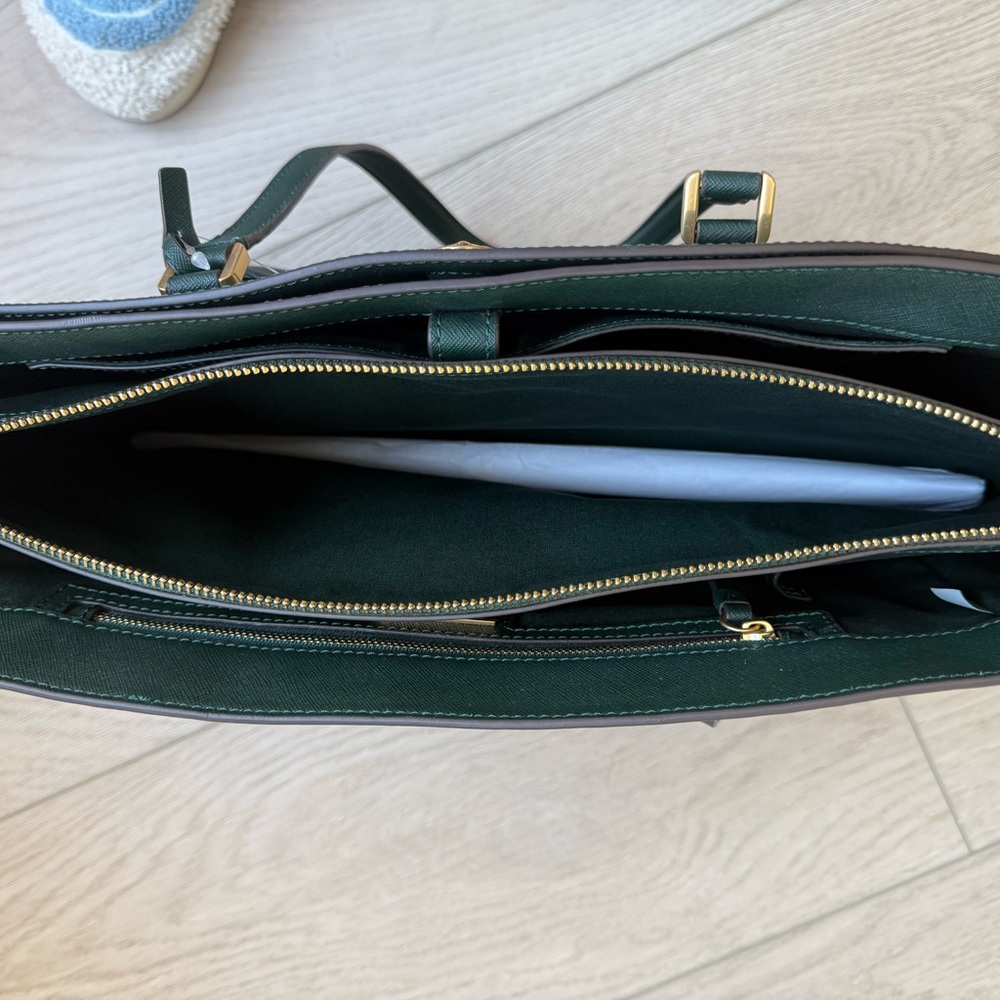 Tory Burch Forest Green Tote with Gold Accents - Picture 6 of 12